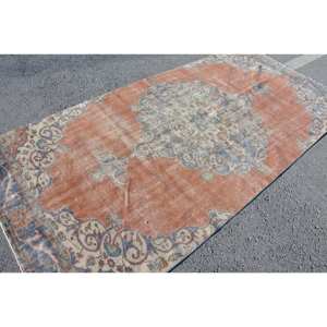 Alfombra turca Vintage 4,7x9,9 pies naranja azul tejido plano patrón de retazos de lana para sala de estar decoraciones de pasillo respaldo de látex - Product Image 4