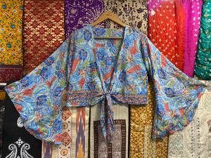 Boho Flare <b>Tie</b> Top Indian Floral Printed Silk Crop Top Boho Wrap Top Festival Crop Top Front <b>Tie</b> Silk <b>Tie</b> Top Comfy - Product Image 2