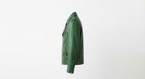 Green Leather <b>Jacket</b> for Men Biker Style <b>Zip</b> <b>Up</b> Motorbike <b>Jacket</b> Casual Winter Outerwear Custom Logo - Product Image 2