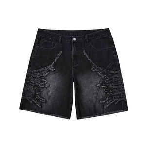 Pantalones Cortos de Mezclilla Baggy para Hombre, Estilo Streetwear, con Apliques de Pedrería y Bordados Personalizados, Lavado Ácido, Tendencia 2026 - Product Image 1