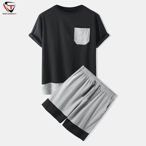 2025 <b>Men's</b> Two-Piece Summer <b>Loungewear</b> Sets Quick Dry Breathable <b>Short</b> Sleeve Outfit Contrast Colors Solid Pattern Eco-Friendly - Product Image 3