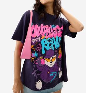 Camiseta de algodón de manga corta con cuello redondo y estampado personalizado para mujer, Camiseta holgada ajustada con diseño de hombros caídos, lona transpirable de estilo Hip Hop - Product Image 4