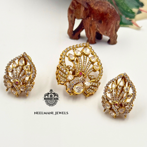 PEACOCK PENDANT and <b>STUDS</b> Pear Cut Diamond Shape - Product Image 5