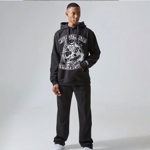 Distressed Embroidery <b>Tracksuit</b> for Men Sweat Suit Hoodie and Pant Set Screen Printed Acid Wash <b>Tracksuit</b> for Men OEM Service - Product Image 1