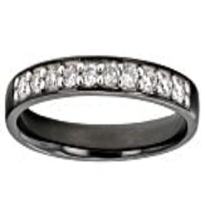 925 Sterling Silver <b>Mens</b> Band <b>Ring</b> Platinum and Black Rhodium Over Moissanite <b>Promise</b> Diamond Jewelry for Weddings - Product Image 1