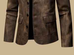 Blouson en cuir de moto de style vintage de haute qualité avec doublure en fausse fourrure, boutons et fermeture éclair Luxel, approvisionnement ODM - Product Image 5