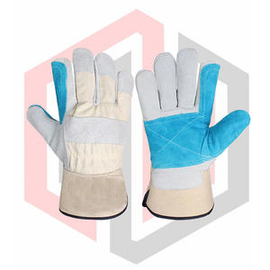 Gants de travail de sécurité robustes en cuir croûte bleus, paume renforcée, qualité industrielle, anti-chimiques, résistants à la chaleur, sans silicone - Product Image 5