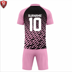 เสื้อฟุตบอลสีชมพู-ดำ แบบกำหนดเองสำหรับทีม ชุดยูนิฟอร์มแขนสั้น คอวี พิมพ์ลาย ผลิตจากโพลีเอสเตอร์ 100% ชุดกีฬาสำหรับทุกฤดูกาล - Product Image 3