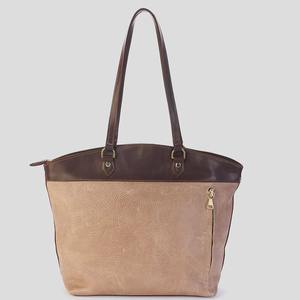 Sac à main en cuir véritable pour femme, style vintage, bicolore, sac à main à bandoulière, marron clair, grand, fermeture éclair, résistant à l'eau - Product Image 5