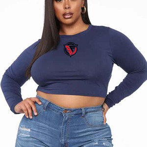 Tops cortos de manga larga de algodón para mujer con cuello redondo, Camisetas básicas ajustadas, camisetas recortadas de verano ecológicas con logotipo personalizado - Product Image 3