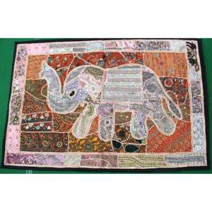 Indian Beautiful <b>Elephant</b> Wall Hanging Embroidered Tapestry Orange Bohemian Mandala Bohemian Fabric for Outdoor Wall <b>Decor</b> - Product Image 1