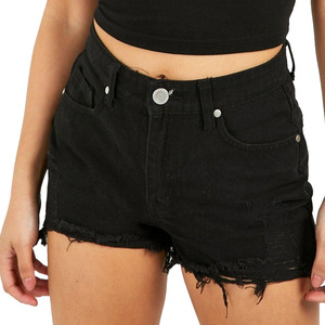 Bermudas de cintura media para mujer a la moda, pantalones vaqueros transpirables con detalles rasgados, pantalones cortos vaqueros informales con aspecto elegante - Product Image 1