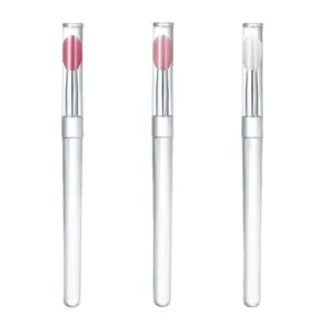 Portable Multi-functional Lip Brush With Dustproof Cover Silicone Lip Brush Transparent Handles Lip Blending Brush