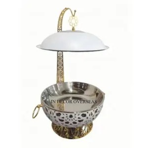 Look accrocheur de haute qualité plaqué or Floral Designer argent brillant poli en acier inoxydable de luxe chauffe-plat pour la restauration - Product Image 3