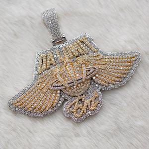 Pendentif aigle Moissanite personnalisé VVS, pendentif en diamant avec logo à breloques entièrement glacées, cadeau de collier de fête personnalisé Hip Hop pour hommes - Product Image 1