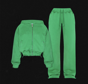 Conjunto de Sudadera con Capucha Corta con Parche Bordado y Pantalones Deportivos con Lavado Ácido, Conjunto de Sudadera con Capucha de Manga Larga, Chándales Personalizados Unisex, 100% Algodón, Primavera Vintage - Product Image 3