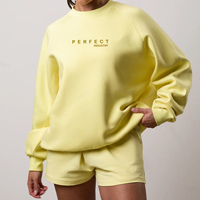 Setelan Wanita Oversize Putih Solid dengan Resleting Setengah, 2-Potong, Sweatshirt & Celana Pendek dari Katun Fleece, Ramah Lingkungan, Bernapas, Tracksuit