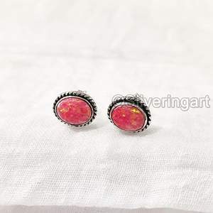Women's Stud Earring Natural Pink Opal Christmas Birthday <b>Valentine</b> Gift Handmade Jewelry 925 Sterling Silver Stud Earring - Product Image 4