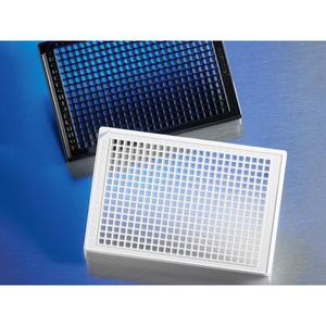 Microplaca Corning de 384 pocillos, poliestireno de fondo plano negro/transparente, NBS, brida baja con suministros de laboratorio no estériles - Product Image 1