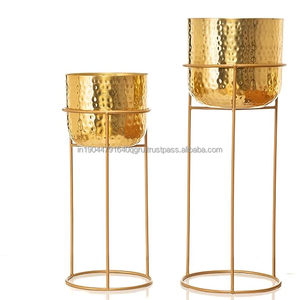 Aluminum Hammered Planter With STAND best Quality finished Gold Plated for home desktop and for gift - Product Image 2