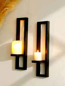 Bougeoir mural moderne en fer noir, support de bougie en verre de luxe, décoration de cheminée pour la maison, mariage, applique rectangulaire - Product Image 2