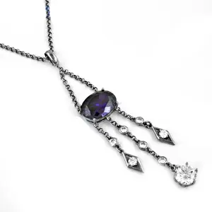 Collar de Plata 925 con Colgante de Amatista, Diseño Geométrico Moderno, Cadenas de Diamantes en Oro Rosa para Regalo de Compromiso para Mujer - Product Image 2