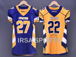 Vêtements de sport de football américain personnalisés imprimés par sublimation pour adultes, 100% polyester, maillots et pantalons d'équipe OEM, uniforme à manches courtes - Product Image 4