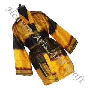 KS007 Beautiful Vintage Silk Sari Floral Jacket Bohemian Winter Short Hand Made With Belt Closer Vintage Sari Kimono Short - Product Image 1