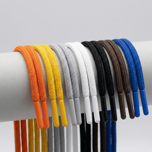 Cordons plats ronds écologiques avec logo personnalisé |   Cordon de serrage pour vêtements et chaussures en coton tressé à 100 % avec embouts en plastique/silicone/métal - Product Image 1