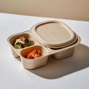 Récipient alimentaire jetable dégradable de 1000ml avec couvercle à pulpe à double compartiment-pour les fêtes - Product Image 2