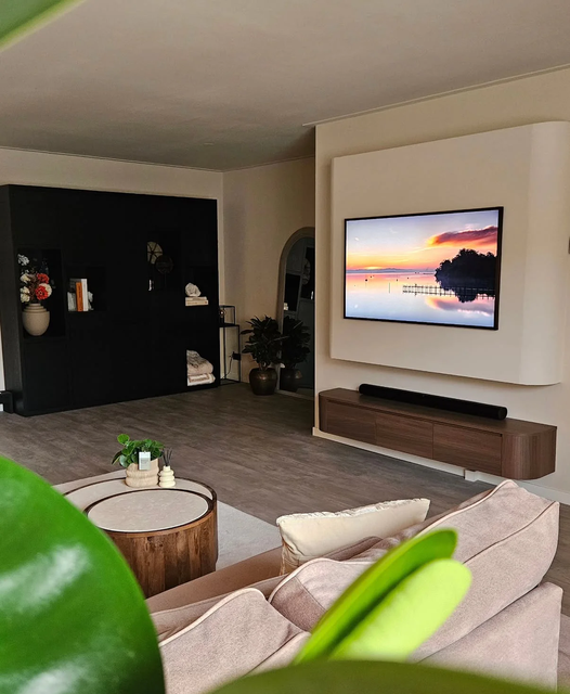 Modern Floating TV Stand Curved Edge Wall Mounted Wooden Media Console Walnut Farmhouse Bedroom Living Room Entertainment Center