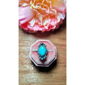 Maritta Benally Sonoran Mountain Sterling <b>Silver</b> <b>Boho</b> <b>Ring</b> Turquoise Natural Stone Bezel Setting Geometric Pattern Everyday Wear - Product Image 4