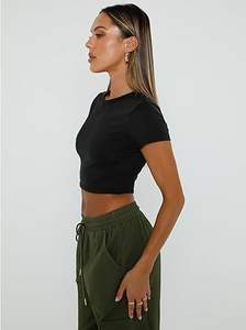 <b>Plain</b> Blank <b>Black</b> Color Tank Top <b>T</b> <b>Shirt</b> Slim Fit Summer Casual Cropped Tops <b>T</b>-<b>shirt</b> Breathable Yoga Workout Exercise Wholesale - Product Image 2