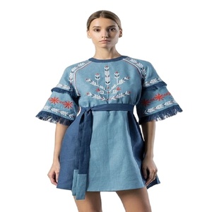 Vestido holgado informal de algodón con media manga para mujer, ropa de playa mexicana bordada - Product Image 1