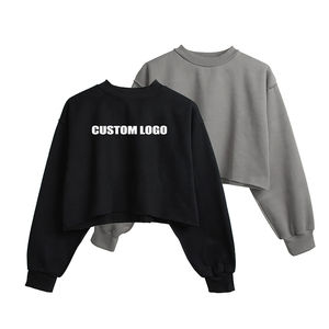 Sudadera con Capucha Corta de Algodón Espacial con Logotipo Bordado Personalizado, Ropa de Calle de Moda, Sudadera Informal con Cuello Redondo para Mujer 2026 - Product Image 2