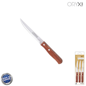 Coltello Multiuso Montana, Lama Seghettata in Acciaio Inossidabile da 11 cm, Manico in Legno (Confezione Blister da 3 Pezzi) - Product Image 1
