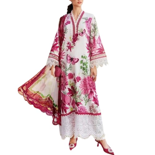 chinese dress ladies Unstitched Cotton Punjabi Red Suit Set Dress Material Fabric – Stilento main image 0