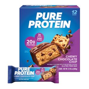 Pure Protein Chewy Chocolate Chip Protein <b>Bars</b> – 20g Protein, 3g Sugar, 190 Calories (12 count) - Product Image 1