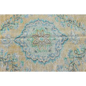 Turkish Rug, Large 5.6x8.7 ft Vintage Rug, <b>Yellow</b> Ikat <b>Wool</b> Rug - Product Image 4