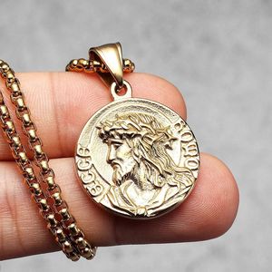 Collana con Ciondolo Rotondo Vintage a Forma di Testa di Dio Greco in Acciaio Inossidabile, Gioielli Unisex <span class=keywords><strong>Rock</strong></span> Streetwear per Negozi di Boutique - Product Image 3