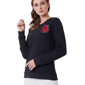 Sudadera de cuello redondo de lana de algodón de alta calidad para mujer, sudadera de invierno de manga larga con logotipo personalizado, insignia frontal - Product Image 1