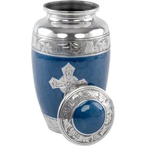 Urnas de cremación de aluminio y latón de acero inoxidable personalizables con revestimiento de esmalte azul para seres queridos, suministros funerarios conmemorativos duraderos - Product Image 1