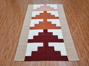 Tapis rectangulaire en laine acrylique à motif géométrique, tissage plat, style kilim, fait main, pour salon, usage domestique - Product Image 3