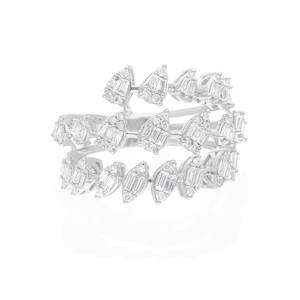 Anillo de corte Baguette de diamante cultivado en laboratorio, anillo de piedra natal de compromiso multibanda de oro blanco de 14 quilates para mujer, regalo chapado en oro rodio - Product Image 2