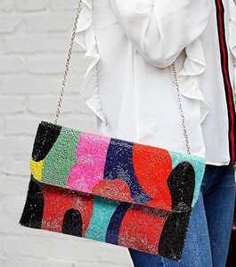 Pop Art-Bolso cruzado con cuentas de semillas, cadena, bohemio - Product Image 1