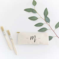 Étui à crayons portable personnalisé avec monogramme, pochette de voyage, motif de caractères sur mesure, fermeture éclair dorée, 100% toile de coton, mini
