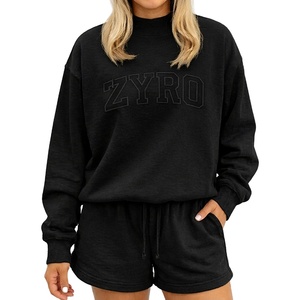 2026 Premium High Quality Plus Size Rib Cuffed Fleece Mockneck Streetwear <b>Sweatshirt</b> Shorts Set Custom Logo Casual Women's - Product Image 1