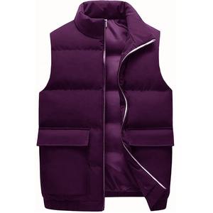 Men's Winter Solid Color Quilted Puffer Vest Mandarin Breathable Outwear Thicken <b>Padded</b> Waistcoat Side Pockets Sleeveless Design - Product Image 5