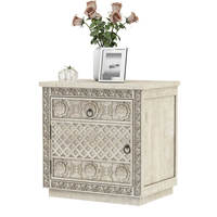 Table de Chevet Pliante Africaine Sculptée à la Main de Qualité Supérieure, Finition Bois Unique, Design Moderne, Rangement Spacieux, Idéale pour Entrée d'Appartement Élégante