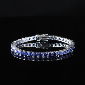 Pulsera de Zafiro Sintético, Plata de Ley 925, Pulsera de Zafiro Estilo Tenis, Joyería Delicada, Regalo para Mujer - Product Image 1